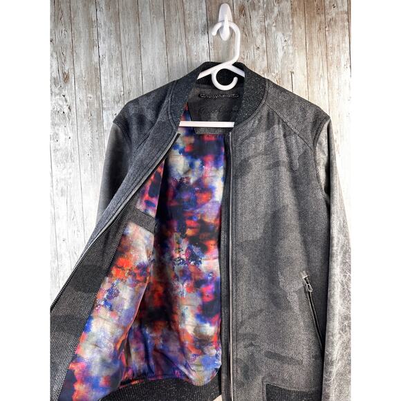 Robert Graham Evanson Mixed Media Wool Camo Bomber Jacket Sz M Herringbone Grey - Picture 8 of 12